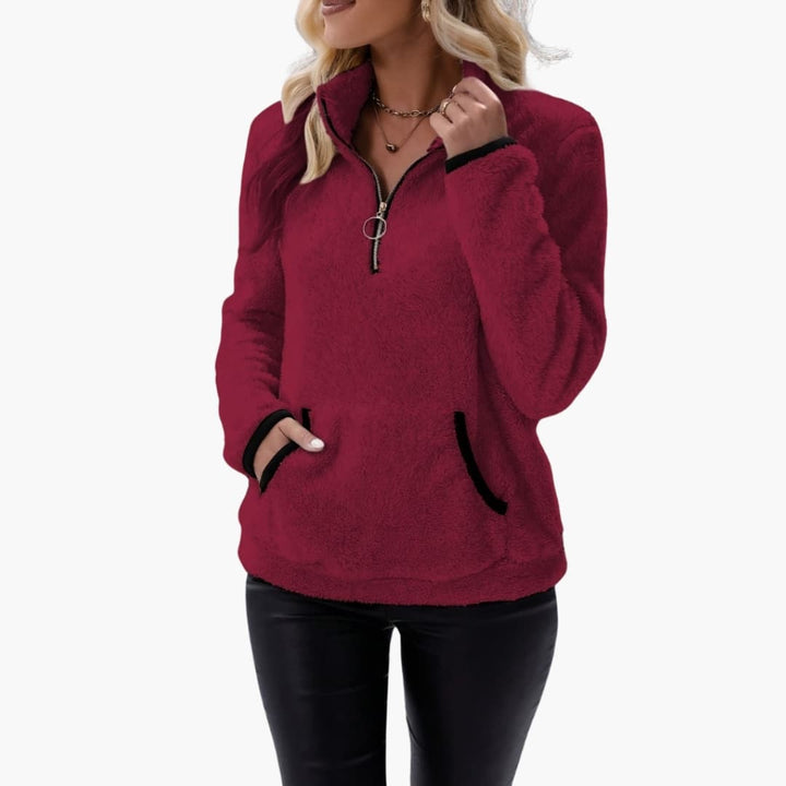 Damen Pullover mit Halbreißverschluss und Kängurutasche