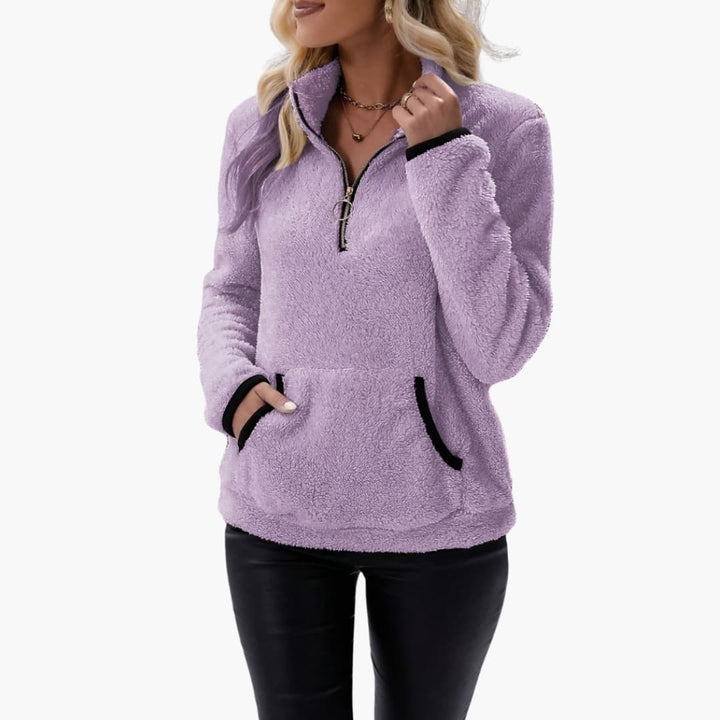 Damen Pullover mit Halbreißverschluss und Kängurutasche