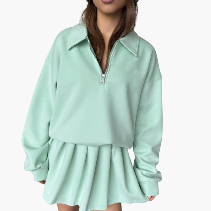 Damen Pullover mit Halbzipp und Faltenrock