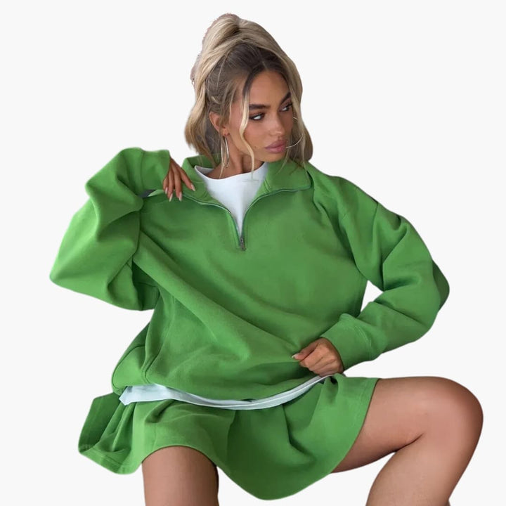 Damen Pullover mit Halbzipp und Faltenrock