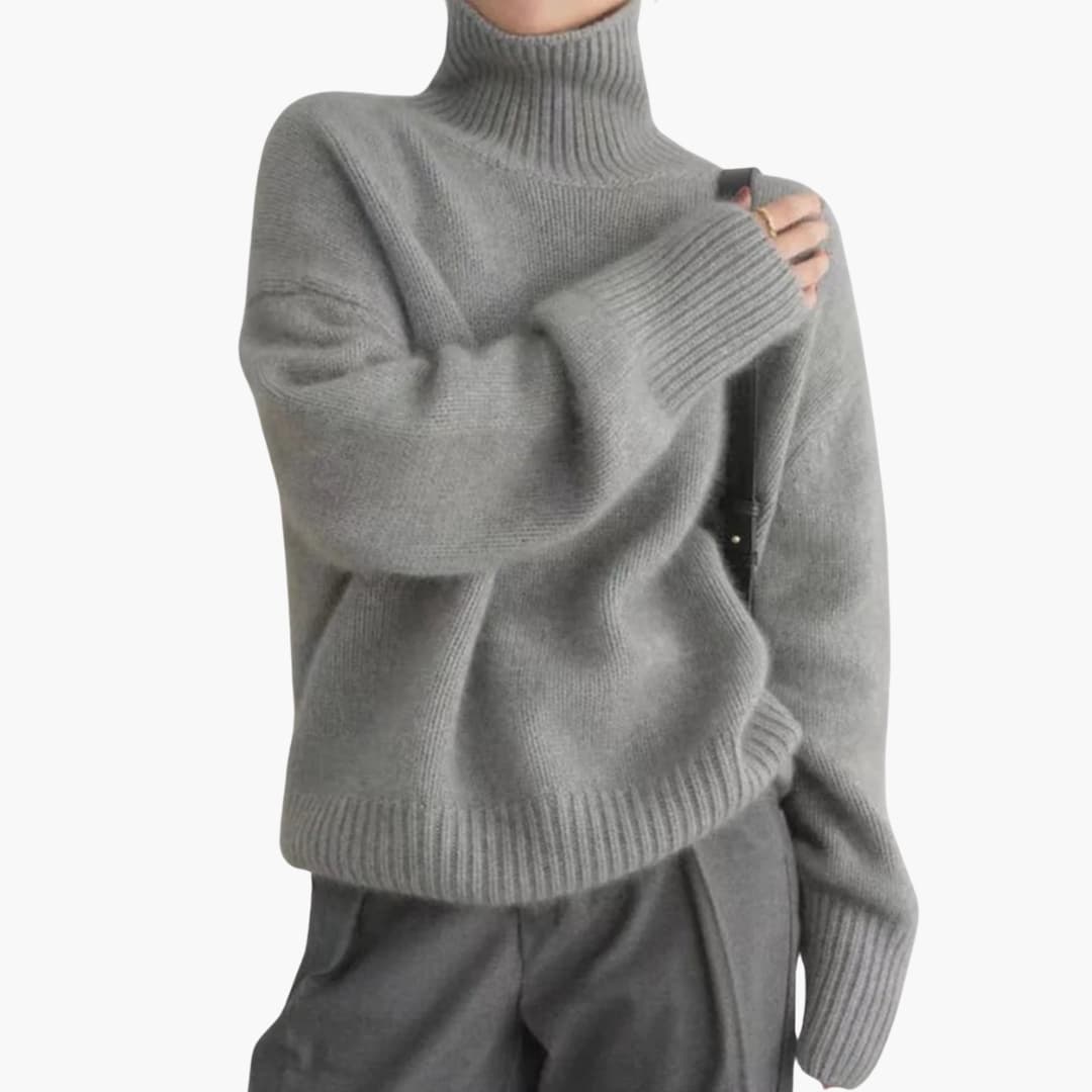 Damen Pullover mit Rollkragen und Rippbündchen