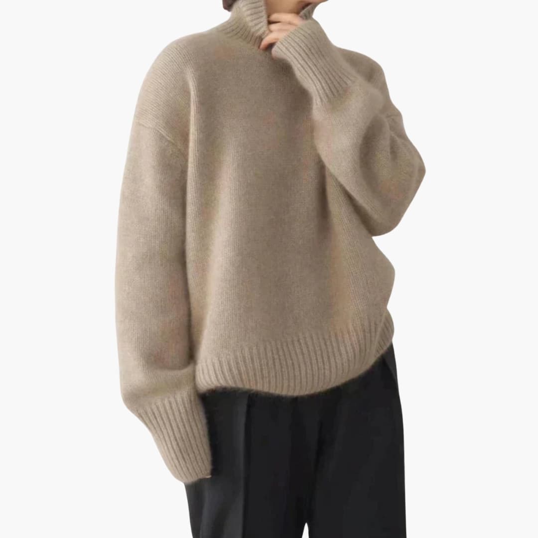 Damen Pullover mit Rollkragen und Rippbündchen