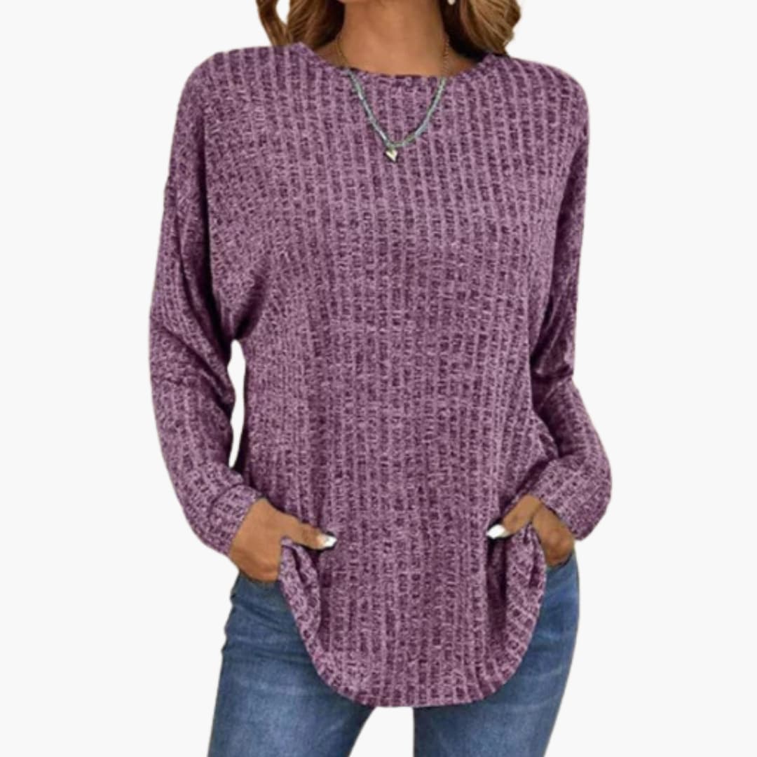 Damen Pullover mit Rundhals und geripptem Saum