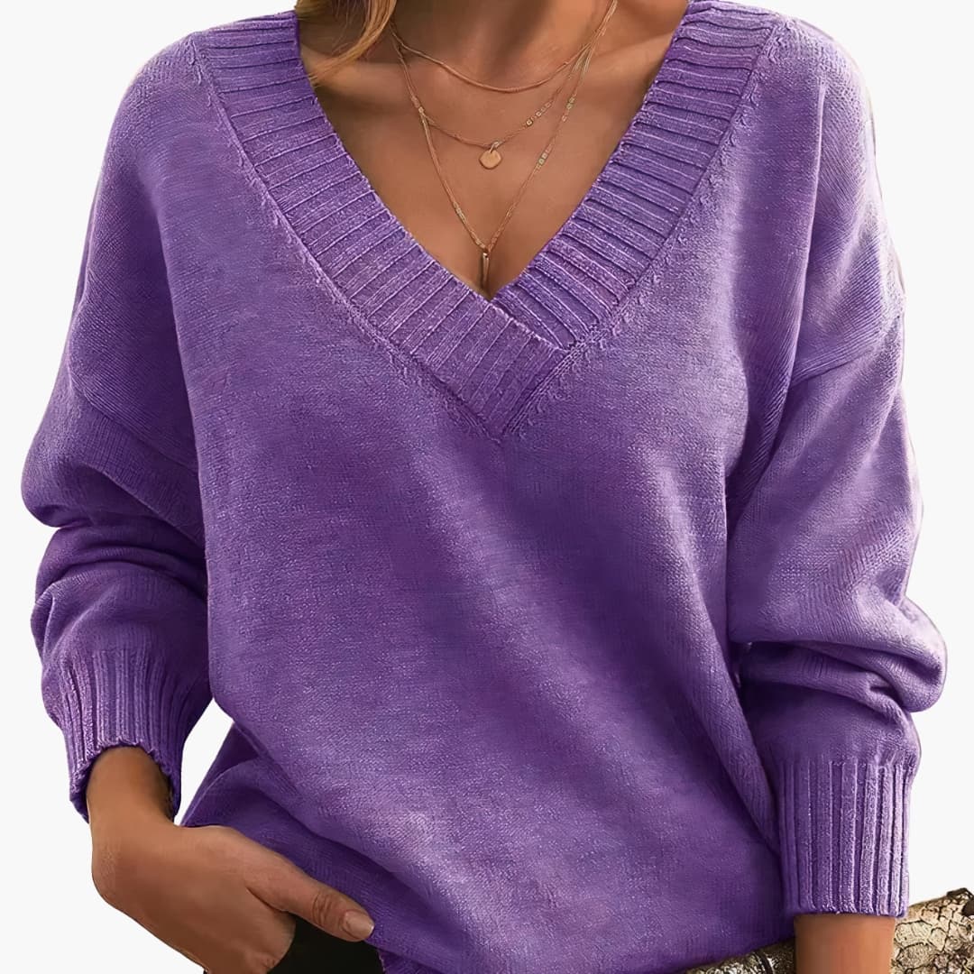Damen Pullover mit V-Ausschnitt und langen Ärmeln