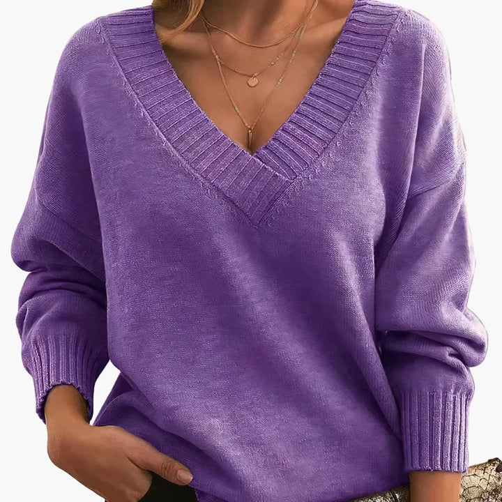 Damen Pullover mit V-Ausschnitt und langen Ärmeln