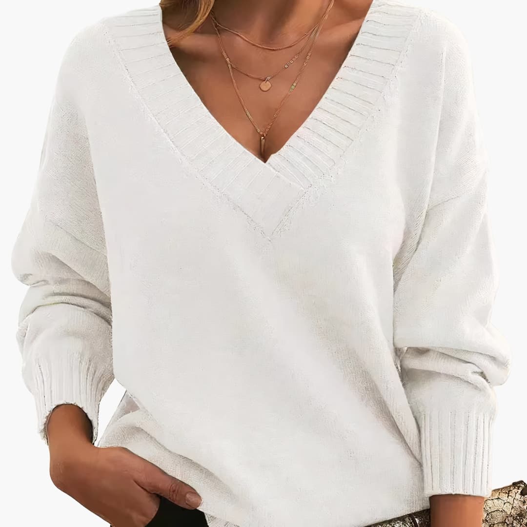 Damen Pullover mit V-Ausschnitt und langen Ärmeln