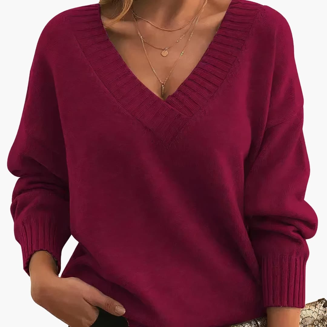 Damen Pullover mit V-Ausschnitt und langen Ärmeln
