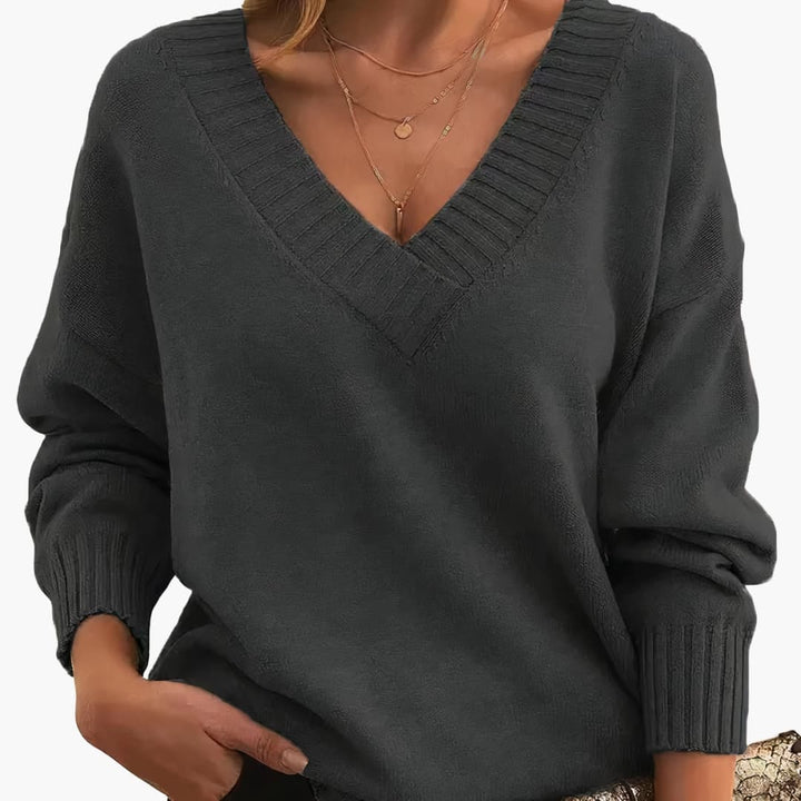 Damen Pullover mit V-Ausschnitt und langen Ärmeln