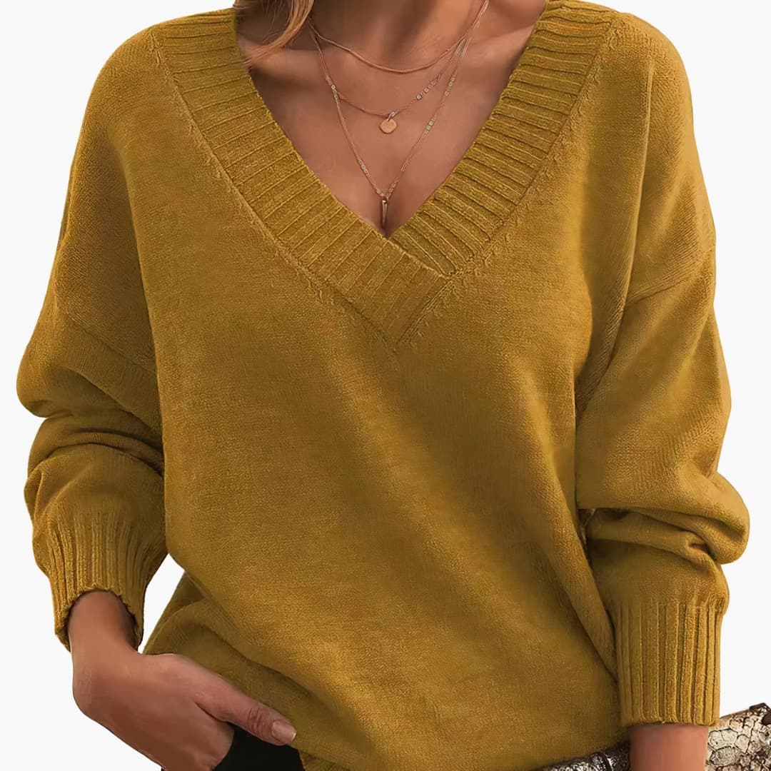 Damen Pullover mit V-Ausschnitt und langen Ärmeln