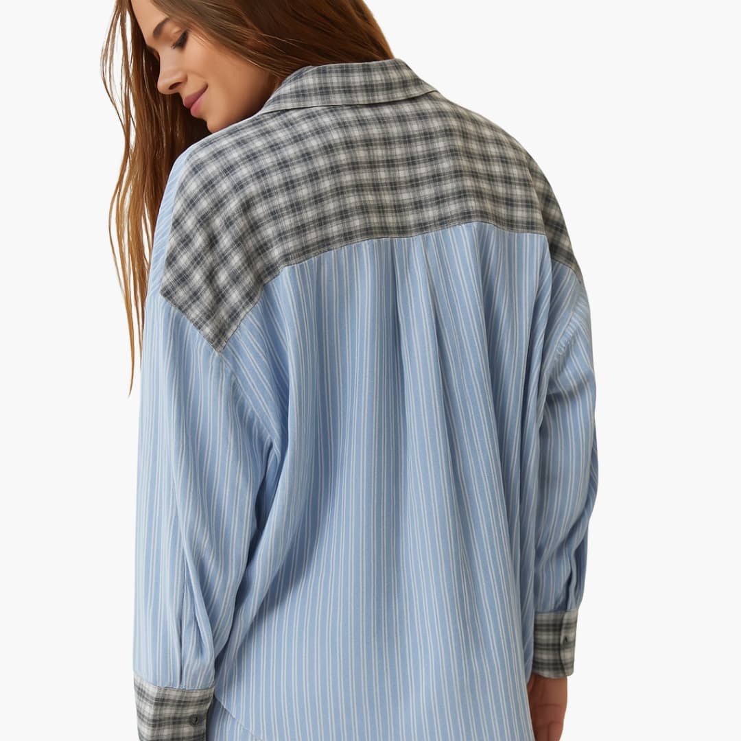 Damen Pyjama Set mit Gestreiftem Hemd