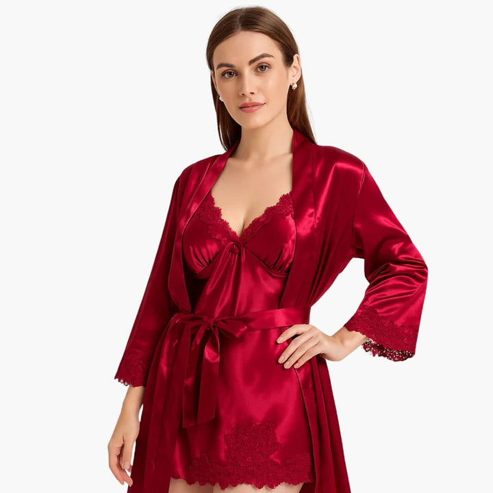 Damen Pyjama Set mit Morgenmantel und Hemd
