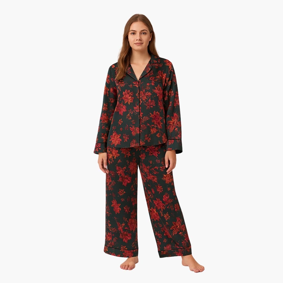 Damen Schlafanzug Set mit Blumenmuster Hemd und Hose