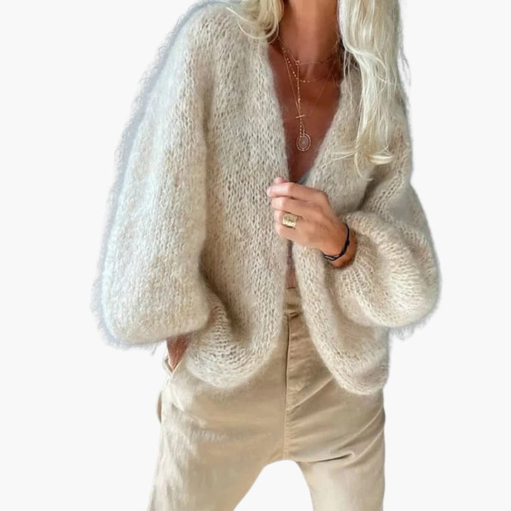 Damen Strick Strickjacke mit V Ausschnitt und langen Ärmeln