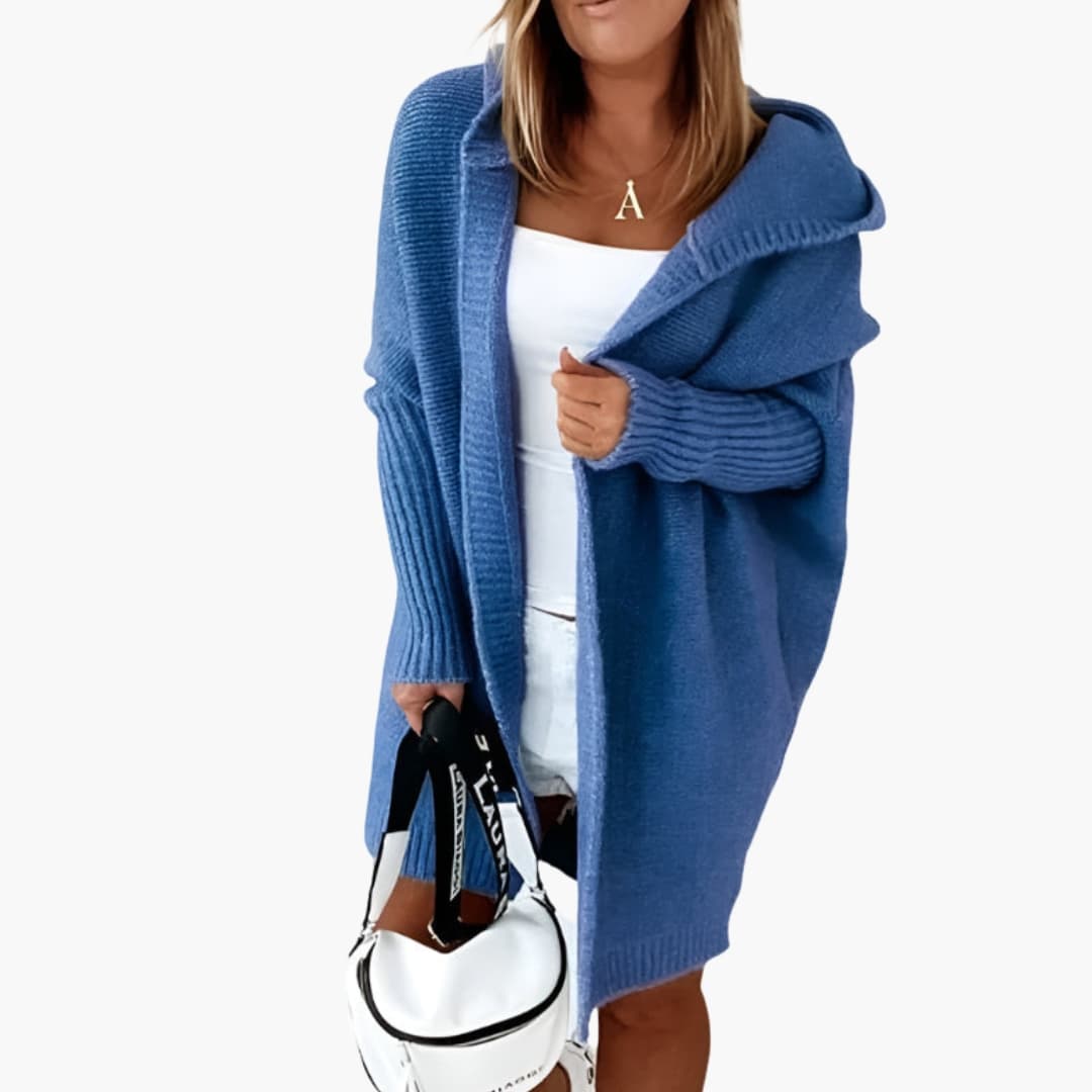 Damen Strickcardigan mit Kapuze und langen Ärmeln