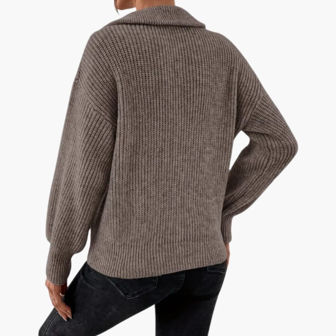 Damen Strickpullover mit Halbzipp und Rippenstrick