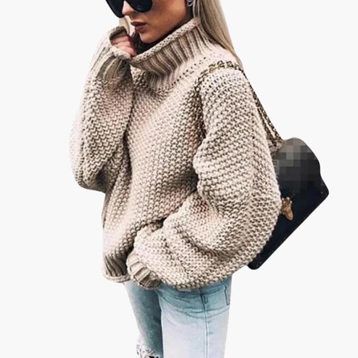 Damen Strickpullover mit Rollkragen und Rippstricksaum