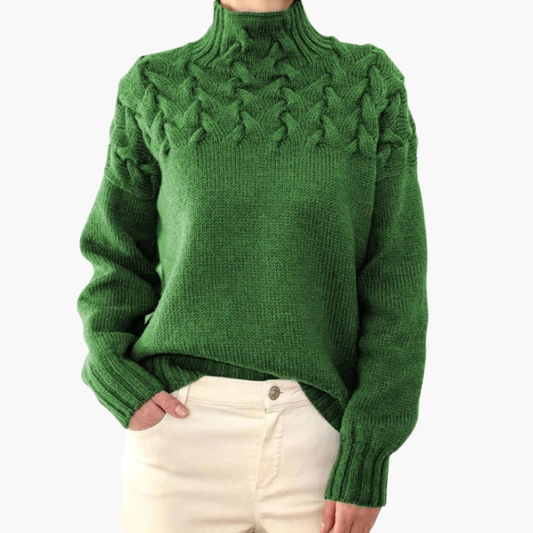 Damen Strickpullover mit Rollkragen und Zopfmuster