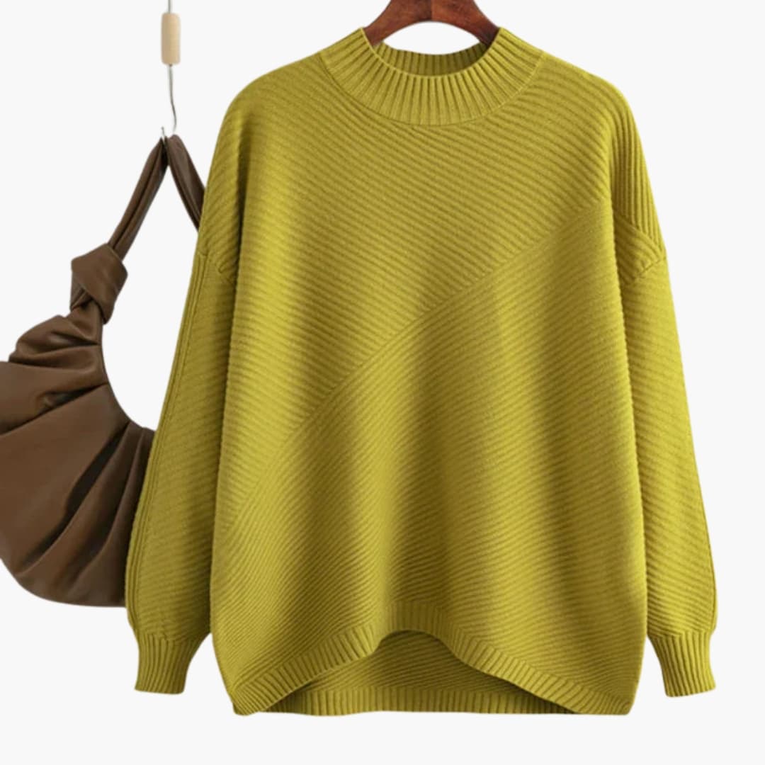 Damen Strickpullover mit Rundhalsausschnitt und Rippoberfläche