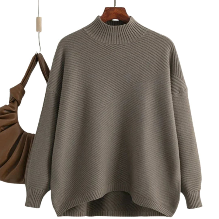 Damen Strickpullover mit Rundhalsausschnitt und Rippoberfläche