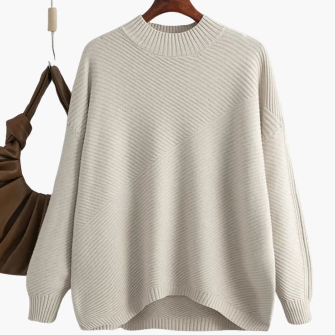 Damen Strickpullover mit Rundhalsausschnitt und Rippoberfläche