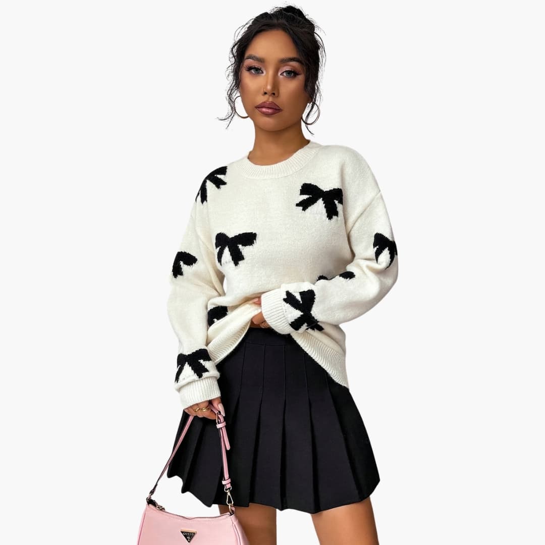 Damen Strickpullover mit Schleifenmuster