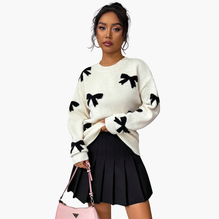 Damen Strickpullover mit Schleifenmuster