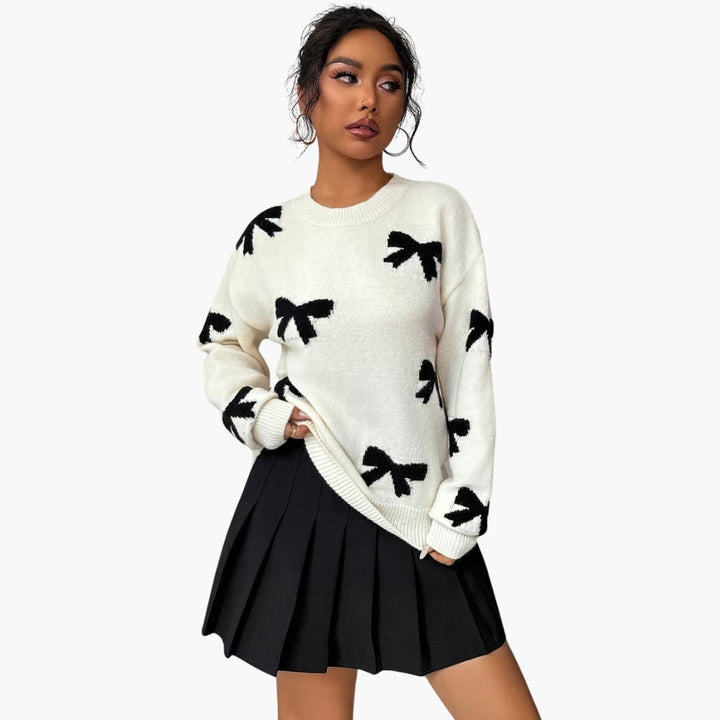 Damen Strickpullover mit Schleifenmuster