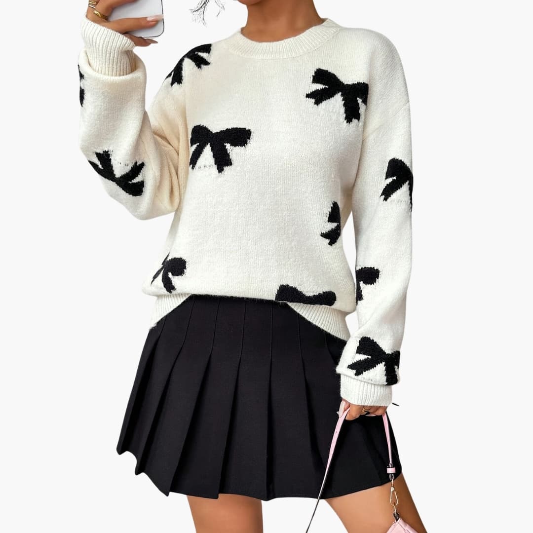Damen Strickpullover mit Schleifenmuster