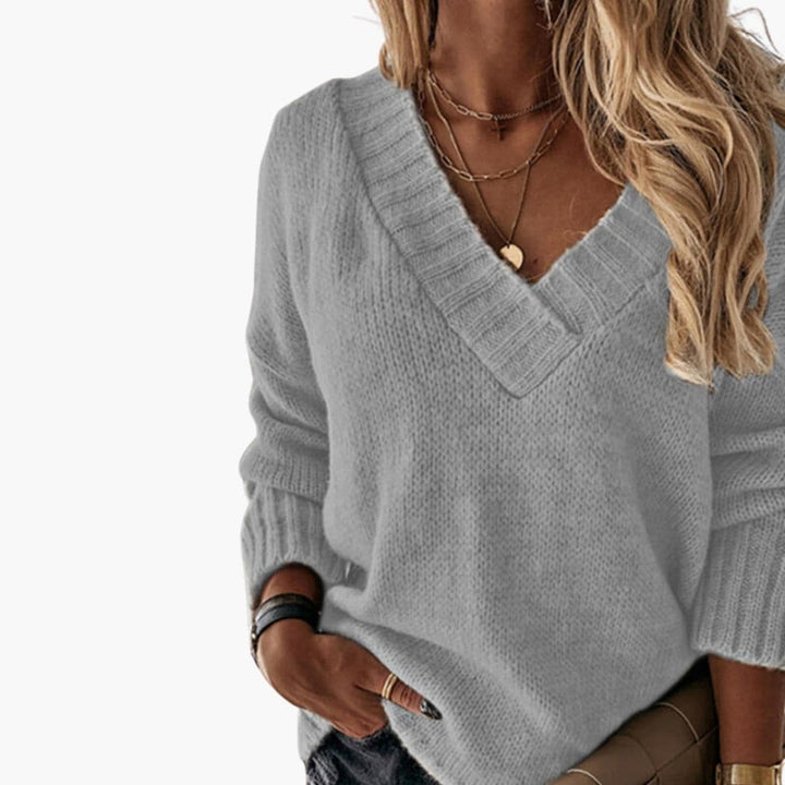 Damen Strickpullover mit V-Ausschnitt