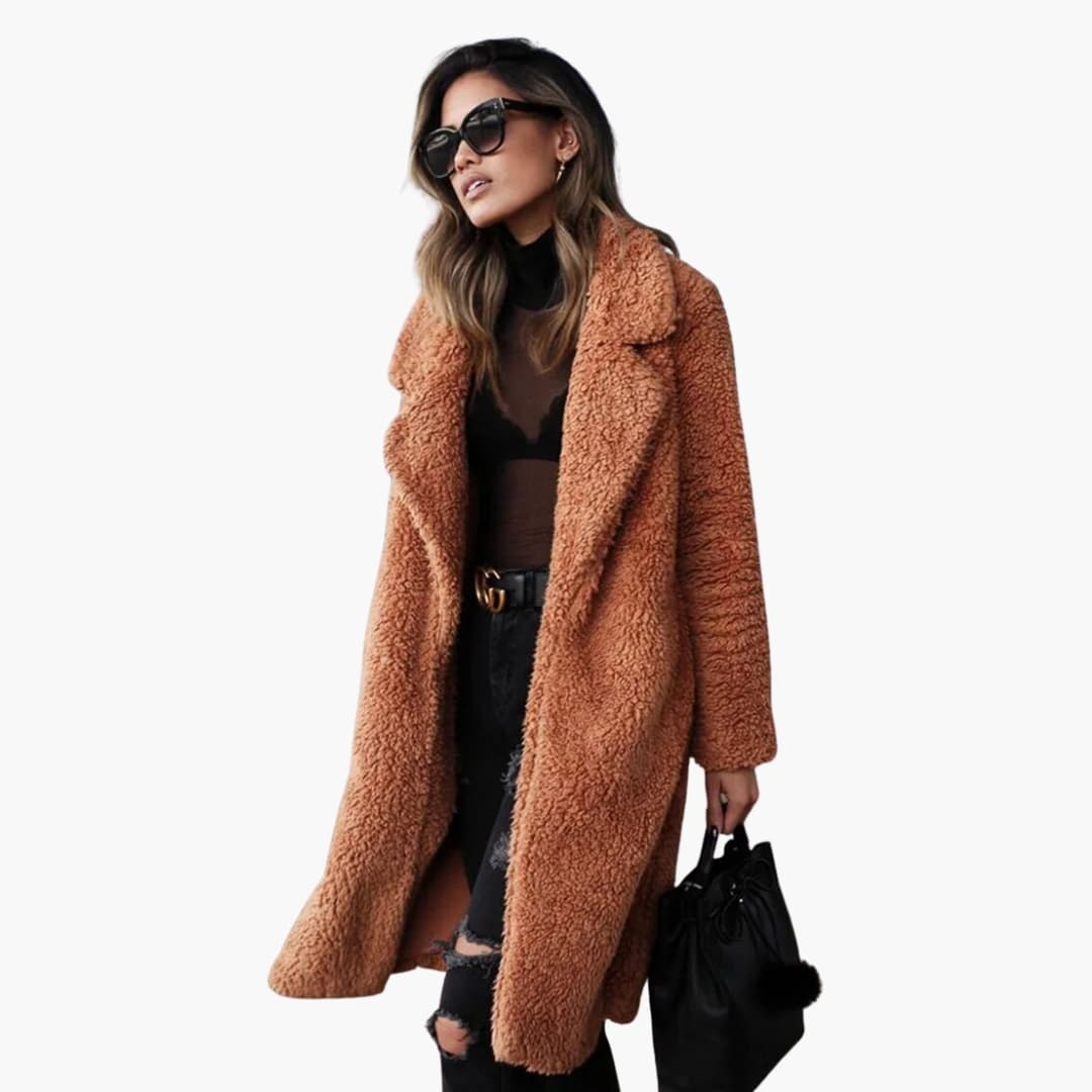 Damen Teddyfell Mantel Lang mit weitem Kragen und strukturierter Oberfläche