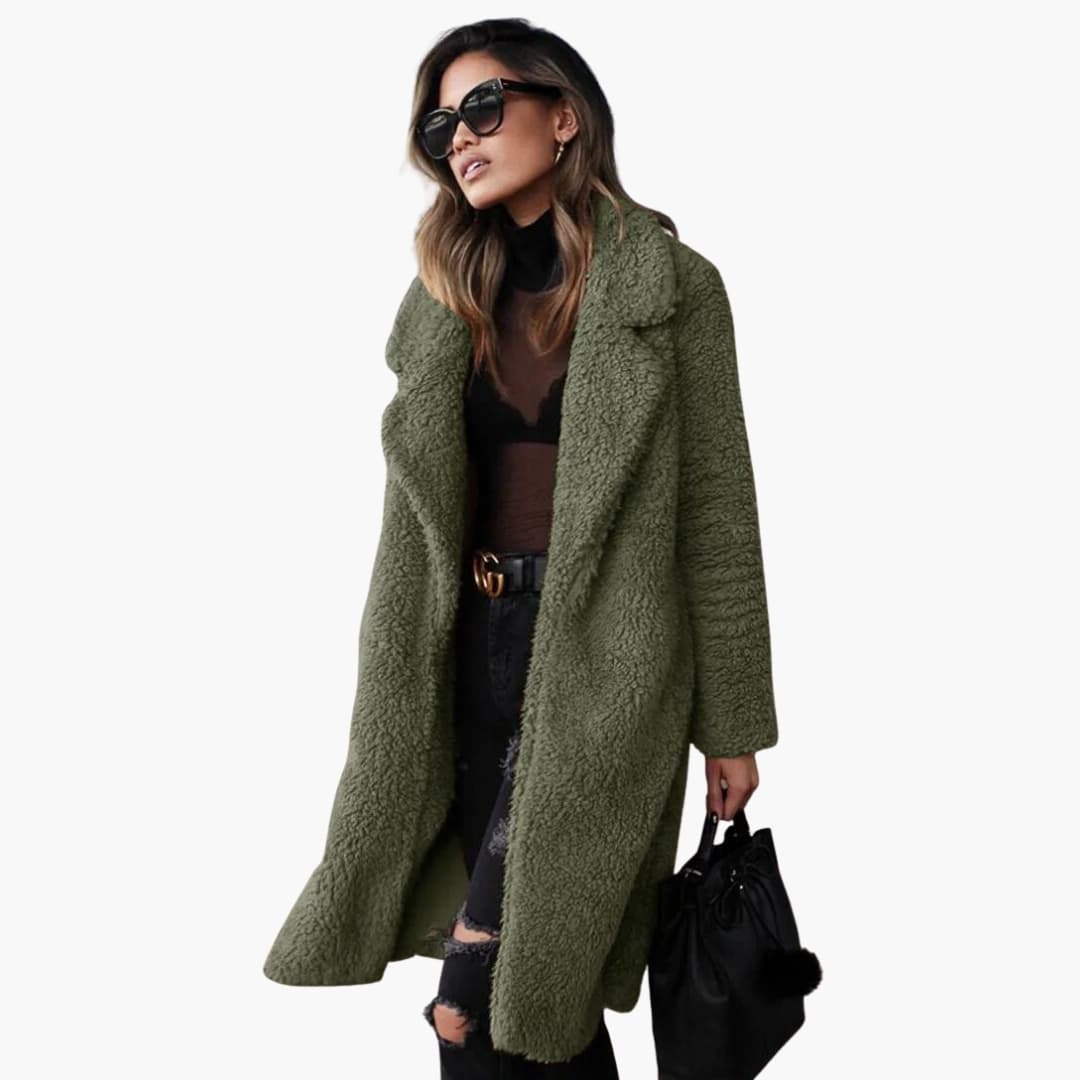 Damen Teddyfell Mantel Lang mit weitem Kragen und strukturierter Oberfläche