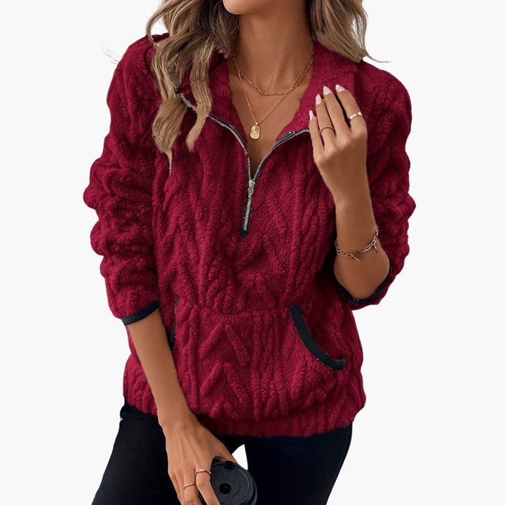 Damen Teddyfleecepullover mit Kängurutaschen