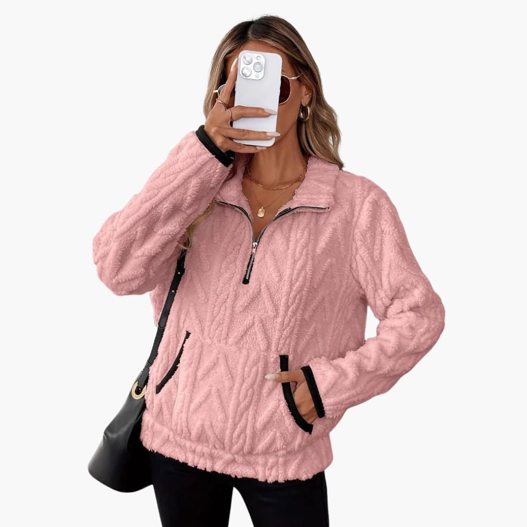 Damen Teddyfleecepullover mit Kängurutaschen