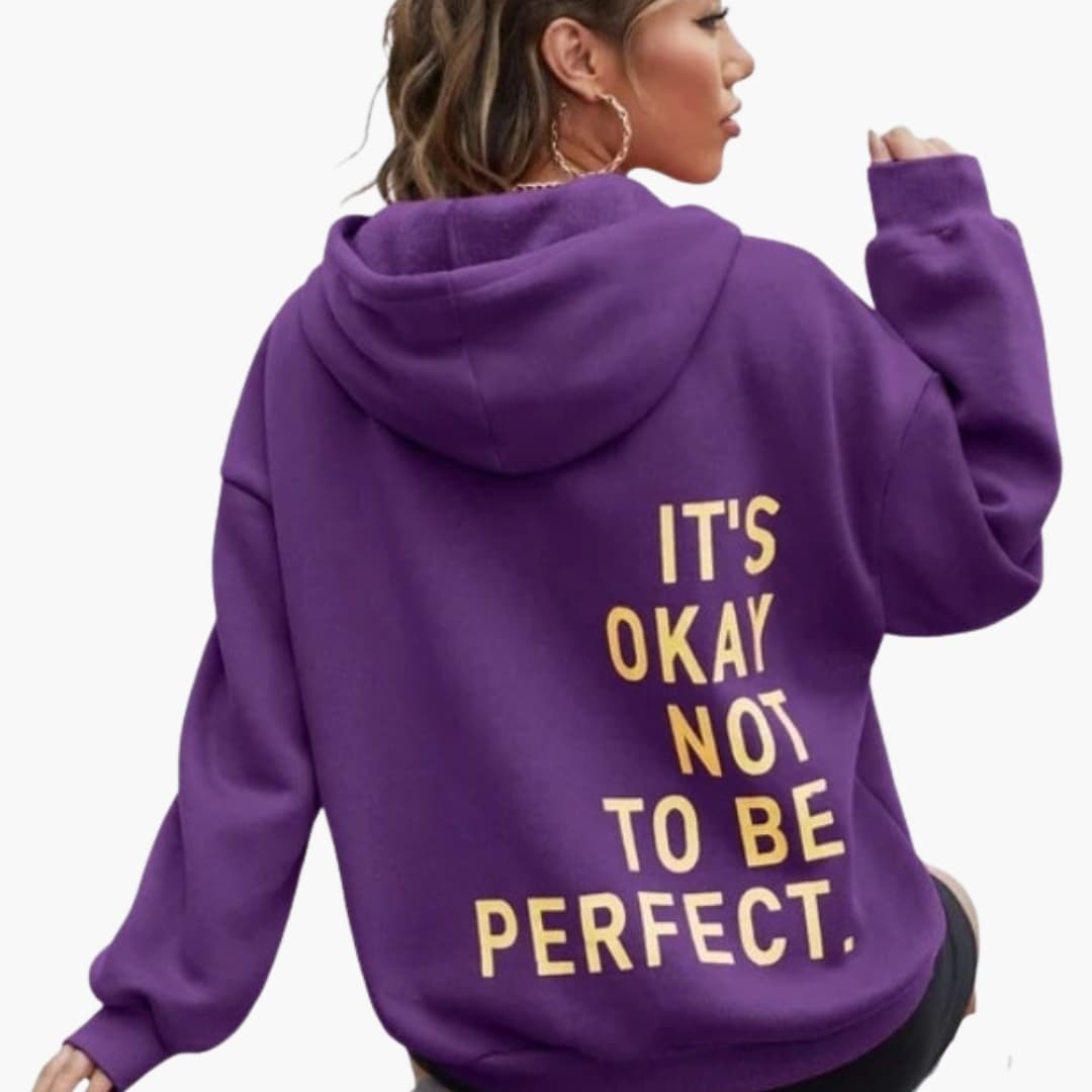 Damen Text Print Hoodie mit Kordelkapuze