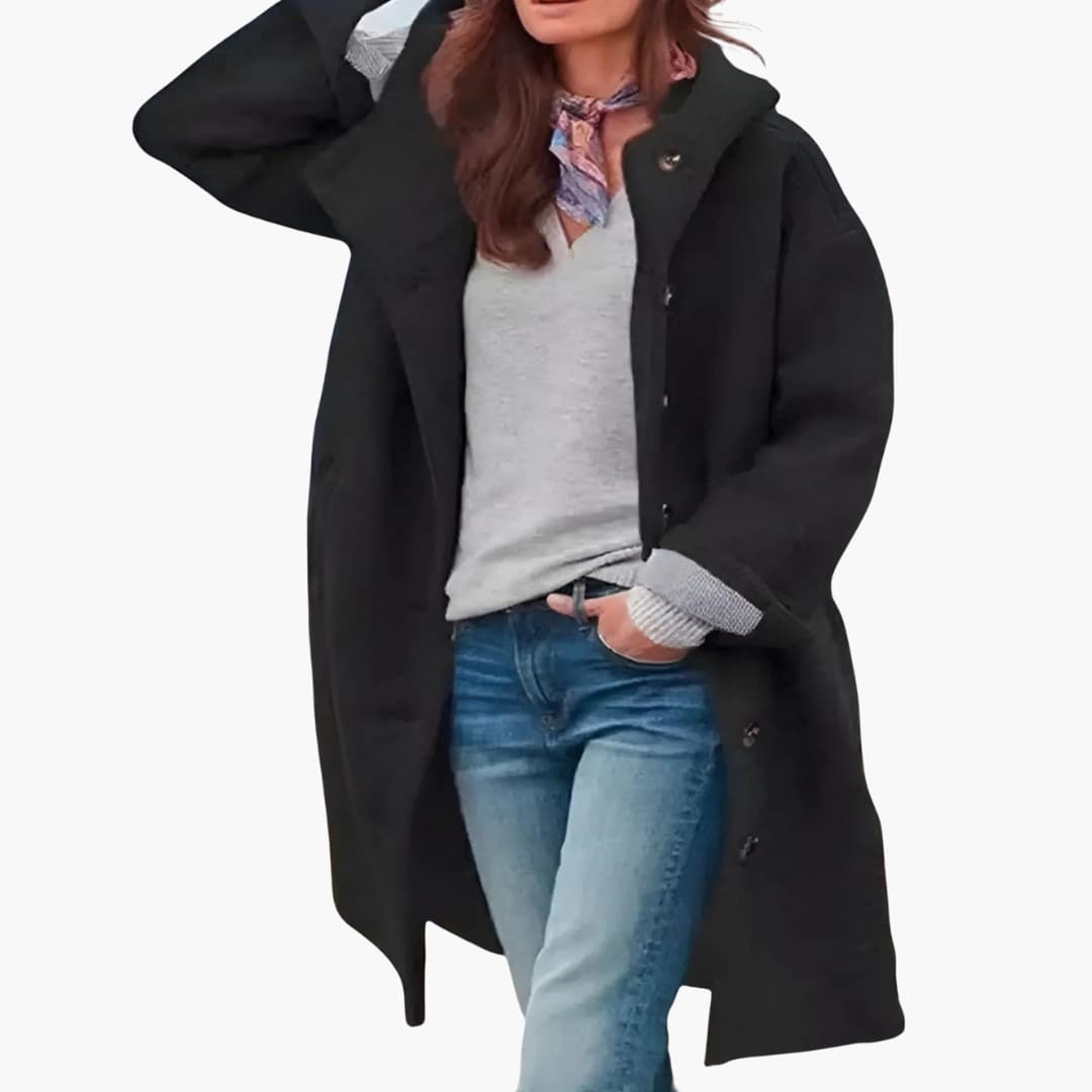 Damen Wintermantel lang mit Knöpfen und Taschen