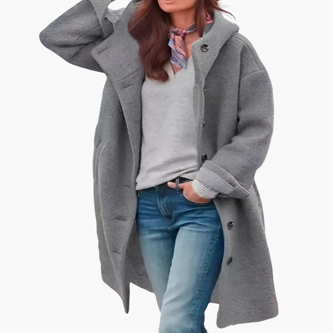 Damen Wintermantel lang mit Knöpfen und Taschen