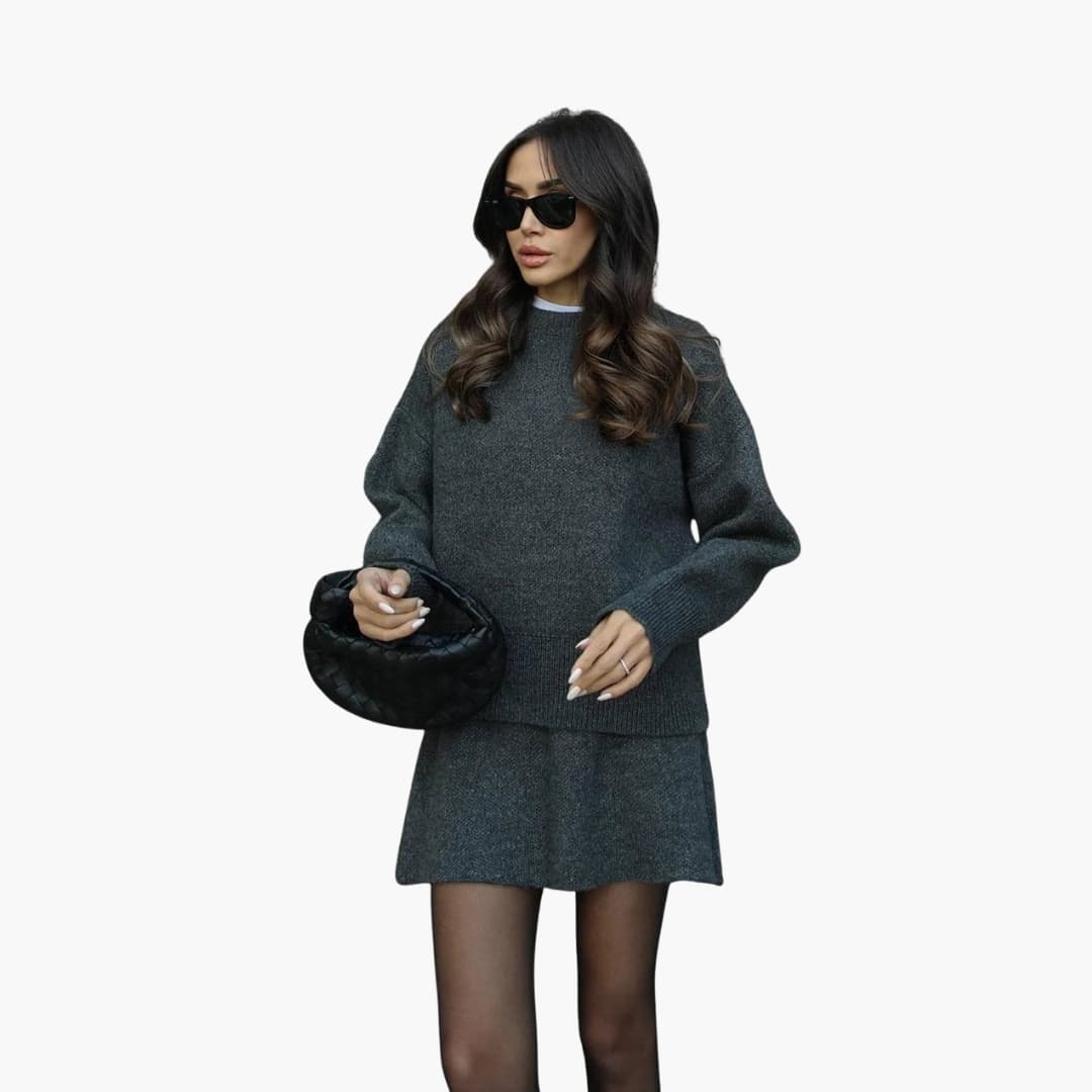 Damen Zweiteiler mit Rundhalsausschnitt Pullover
