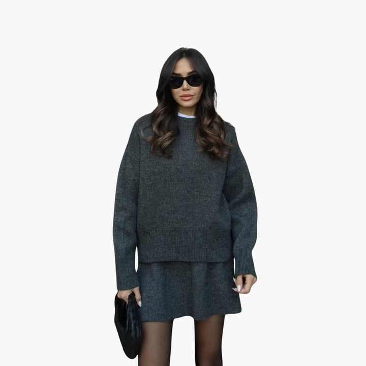 Damen Zweiteiler mit Rundhalsausschnitt Pullover