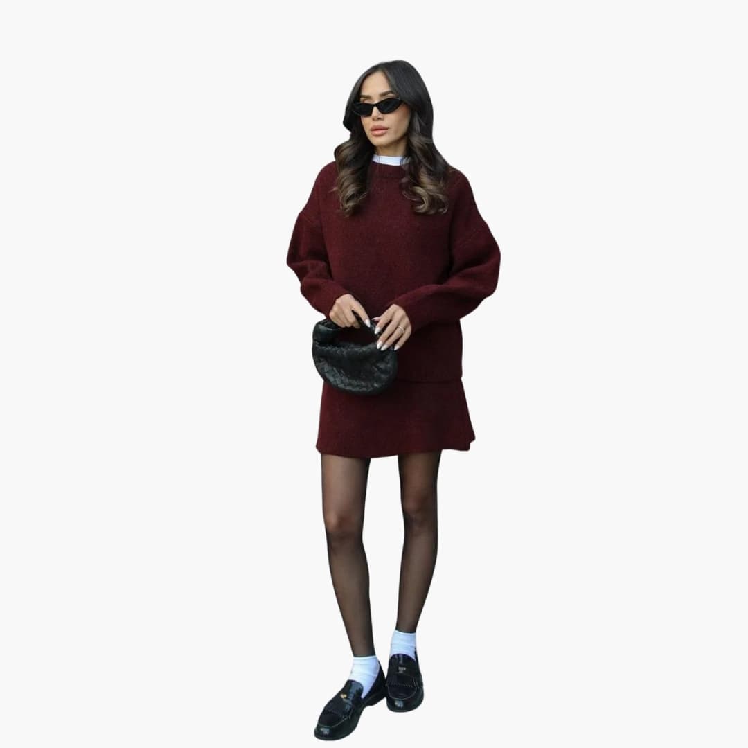 Damen Zweiteiler mit Rundhalsausschnitt Pullover