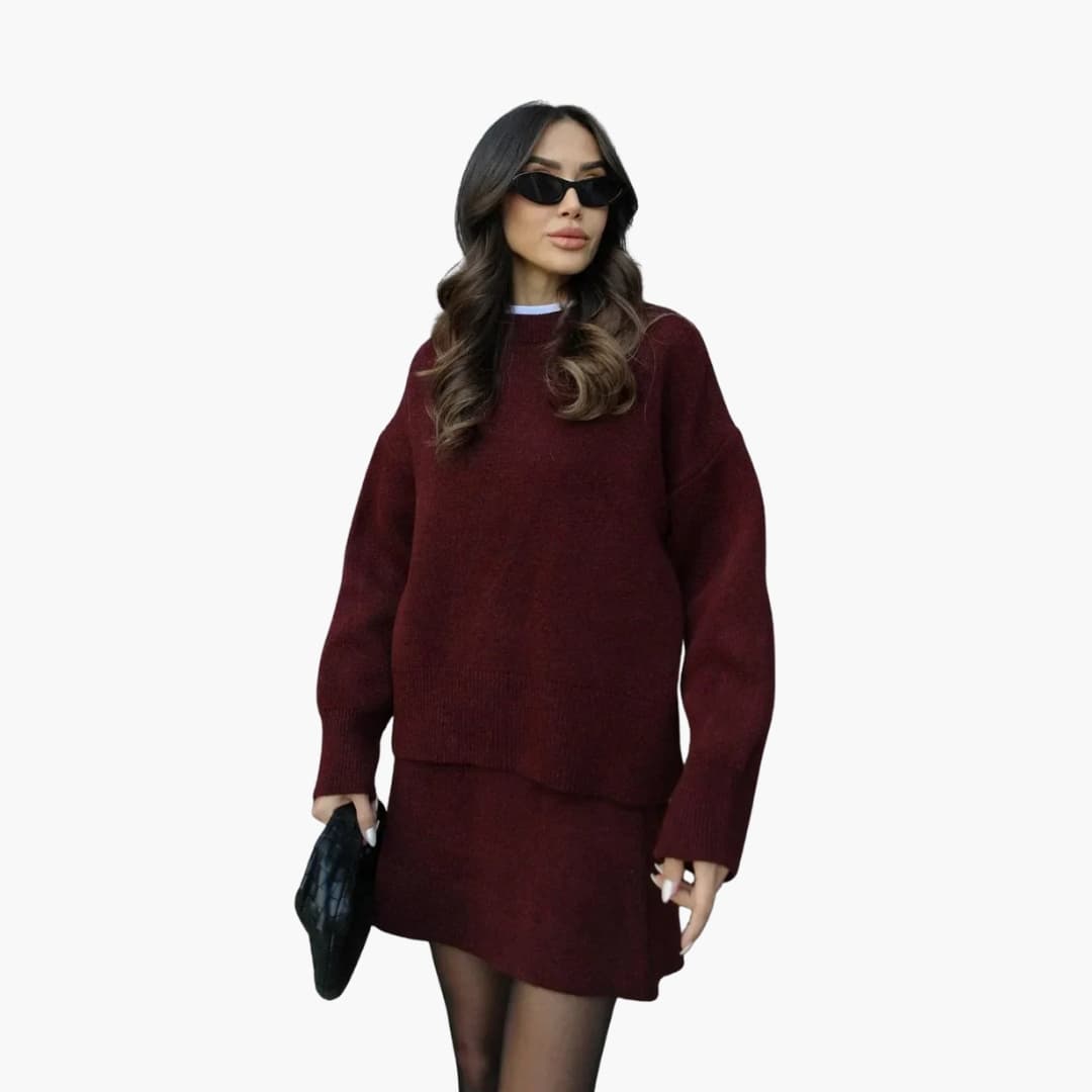 Damen Zweiteiler mit Rundhalsausschnitt Pullover