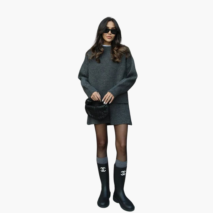 Damen Zweiteiler mit Rundhalsausschnitt Pullover