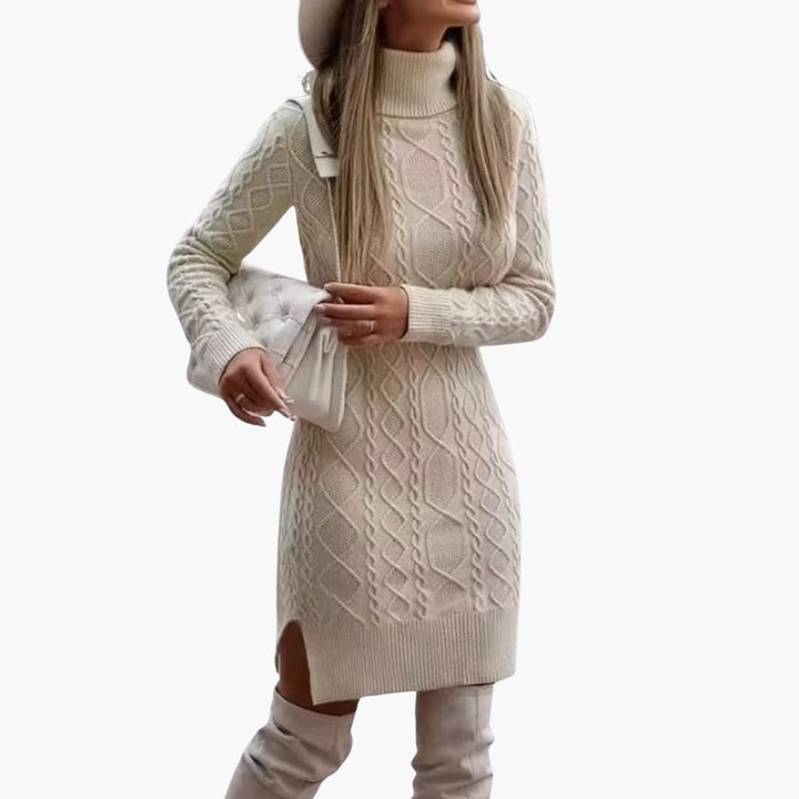 Damen kleid mit Rollkragen und Zopfmuster