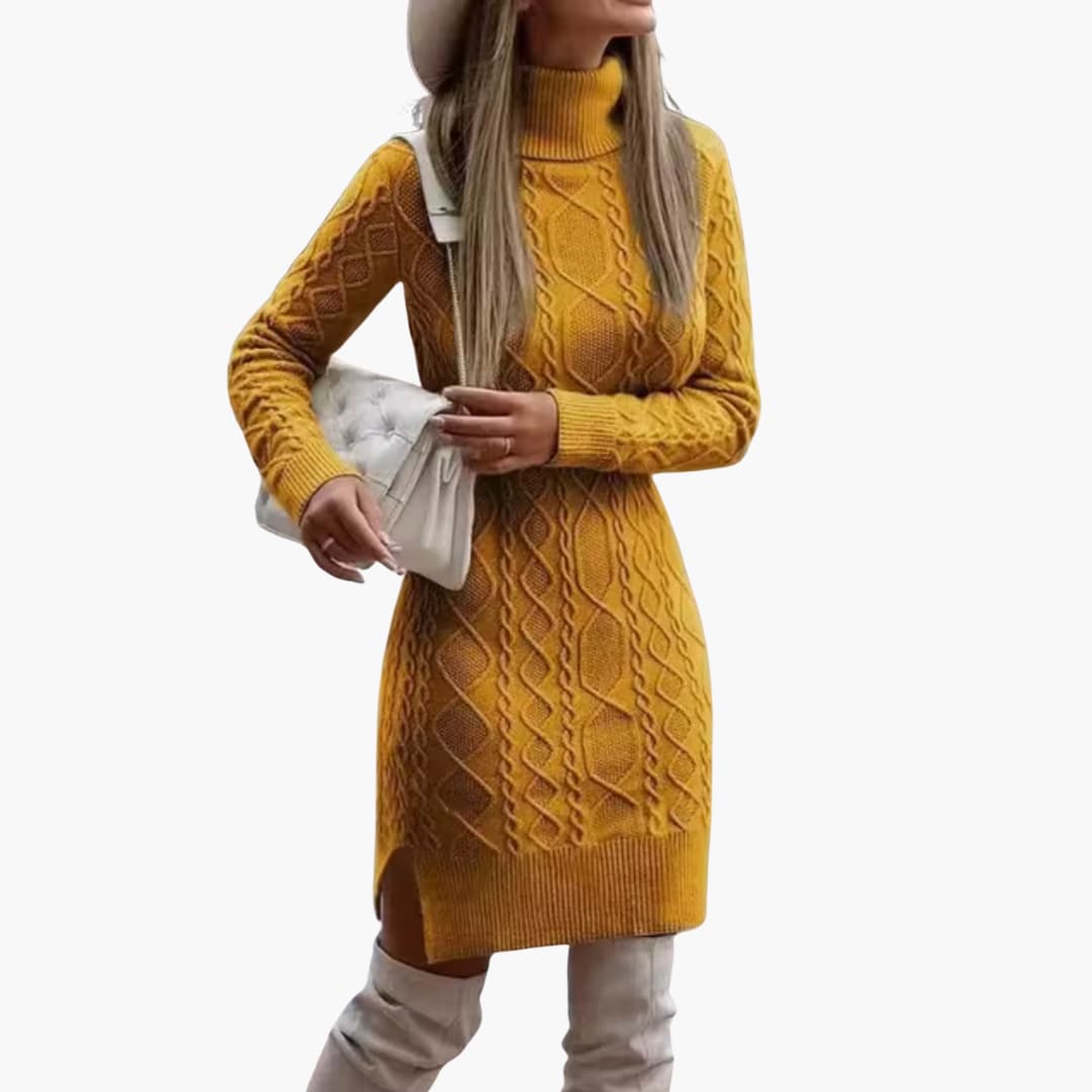 Damen kleid mit Rollkragen und Zopfmuster