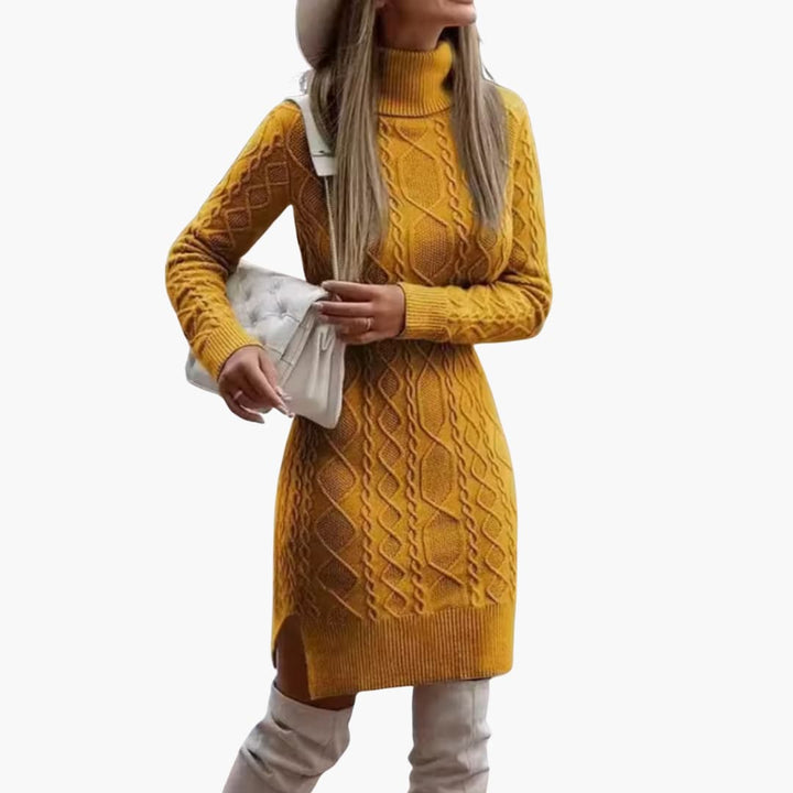 Damen kleid mit Rollkragen und Zopfmuster