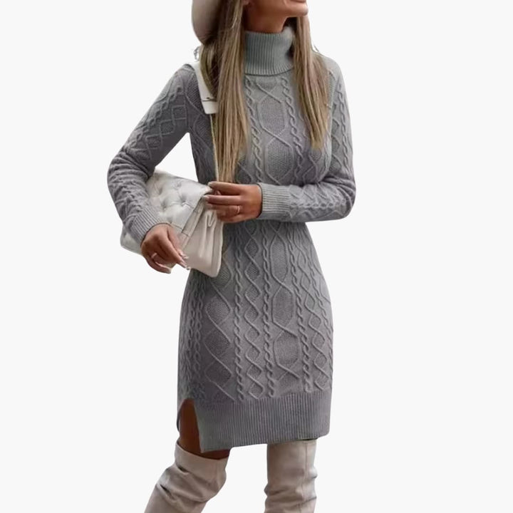 Damen kleid mit Rollkragen und Zopfmuster