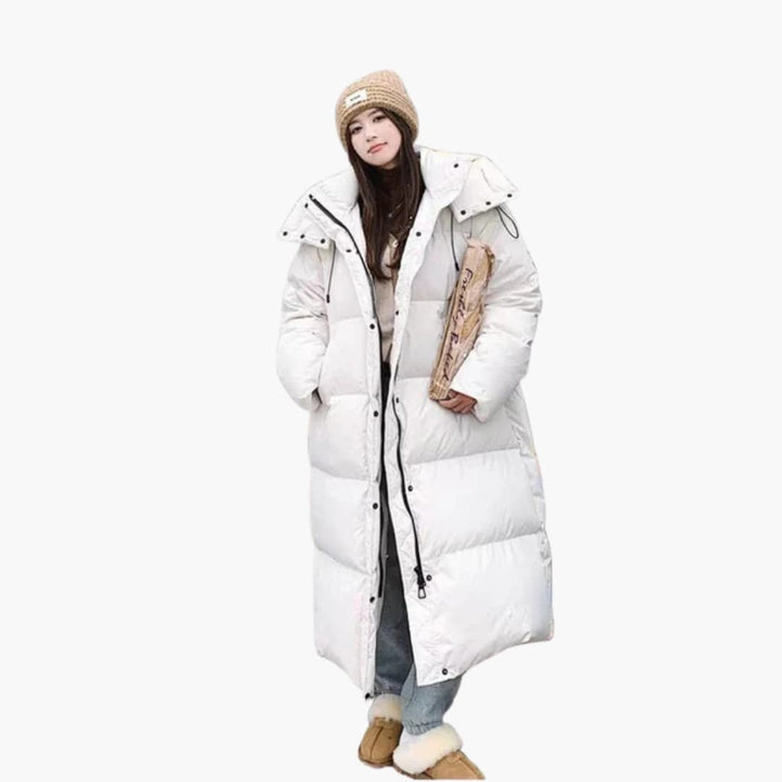 Damen lange Steppjacke mit Kapuze