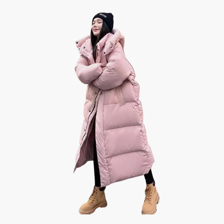 Damen lange Steppjacke mit Kapuze