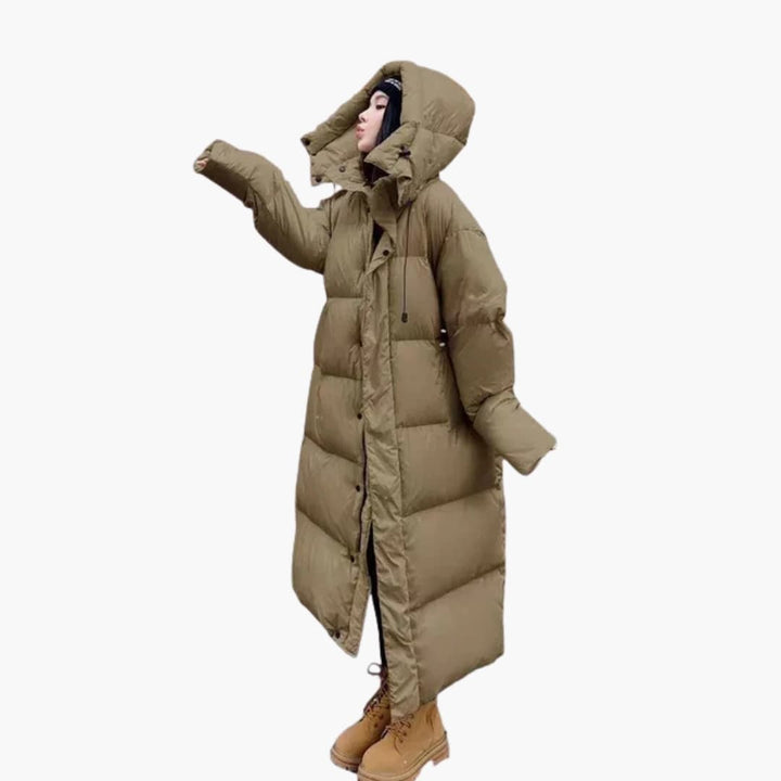 Damen lange Steppjacke mit Kapuze