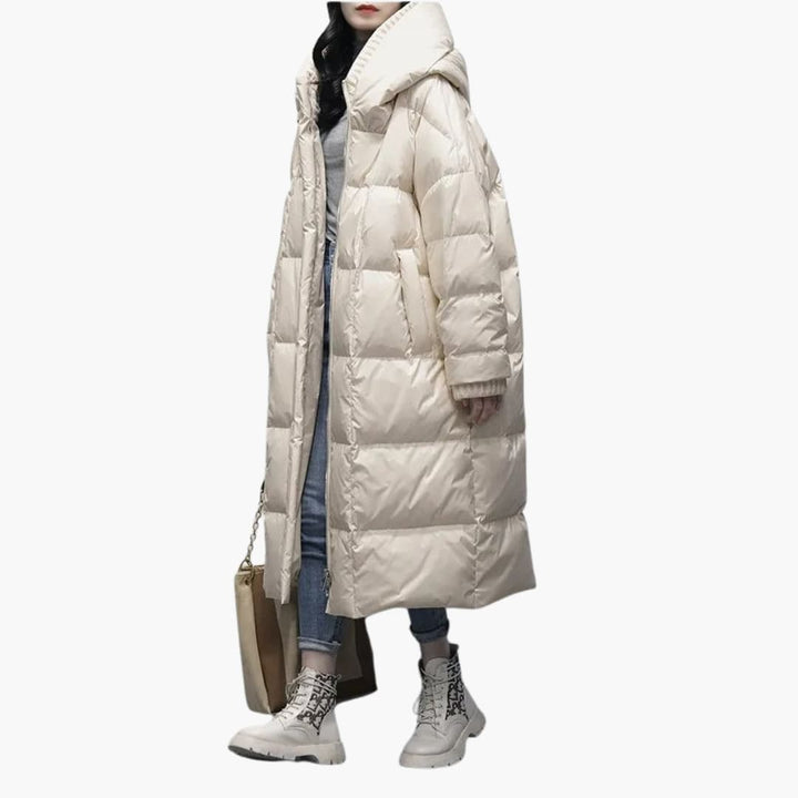 Damen langer Wintermantel mit Steppdesign und Frontreißverschluss