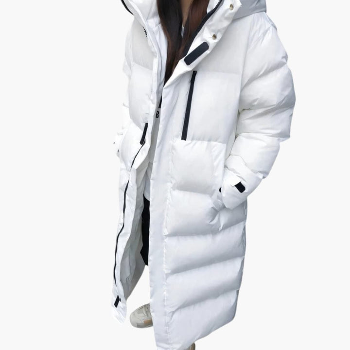 Damenparka lang mit Kapuze und Reißverschluss